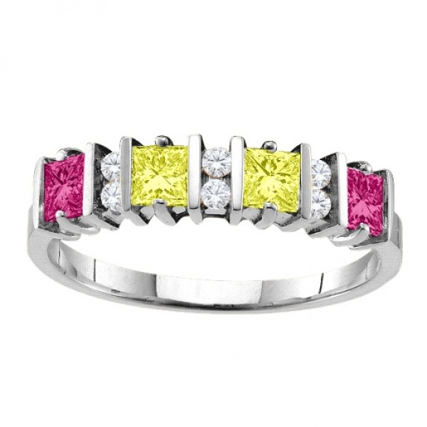 Echo 2-6 Princess Cut Stones Ring With Accents - Custom Jewellery By All Uniqueness