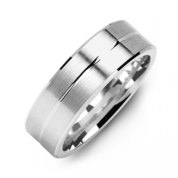 Brushed Men s Ring with Beveled Edges and Lined Centre - Custom Jewellery By All Uniqueness