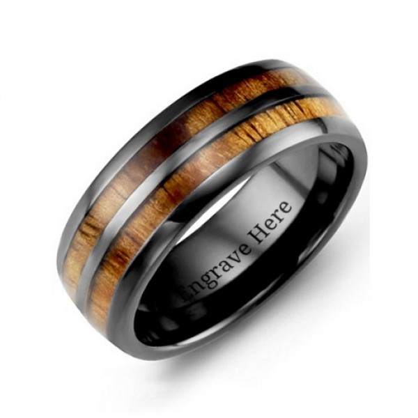 Ceramic Koa Wood Barrel Style Eternity Ring - Custom Jewellery By All Uniqueness