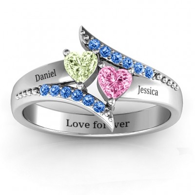 Diagonal Dream Ring With Heart Stones - Custom Jewellery By All Uniqueness