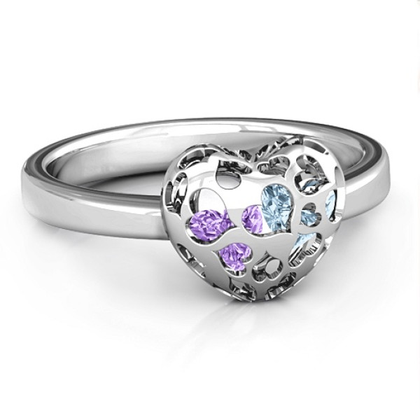 Encased in Love Petite Caged Hearts Ring with Infinity Band - Custom Jewellery By All Uniqueness
