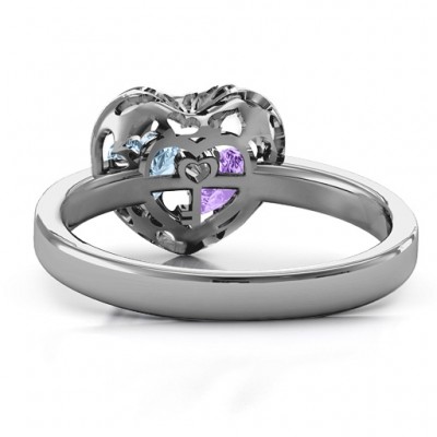 Heart Cut-out Petite Caged Hearts Ring with Infinity Band - Custom Jewellery By All Uniqueness