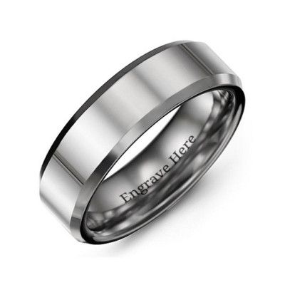 Men s Beveled Edge Polished Tungsten Ring - Custom Jewellery By All Uniqueness