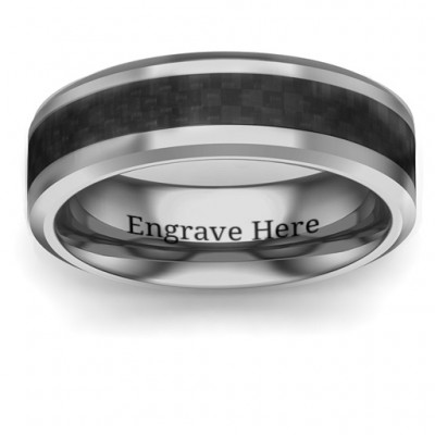 Men s Black Carbon Fiber Inlay Polished Tungsten Ring - Custom Jewellery By All Uniqueness
