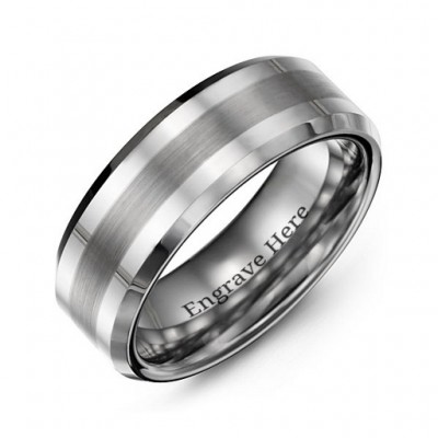 Men s Brushed Centre Stripe Polished Tungsten Ring - Custom Jewellery By All Uniqueness