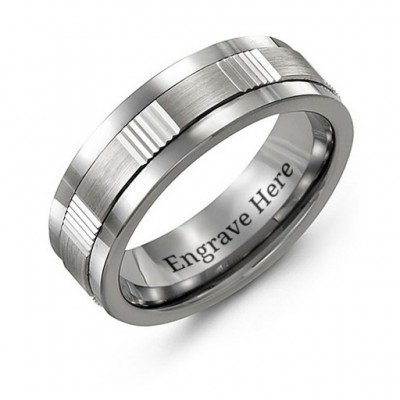 Men s Brushed Ribbed Tungsten Band Ring - Custom Jewellery By All Uniqueness