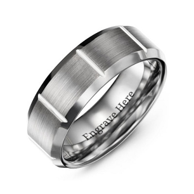Men s Brushed Vertical Grooved Polished Tungsten Ring - Custom Jewellery By All Uniqueness