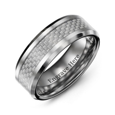Men s Clear Carbon Fiber Inlay Polished Tungsten Ring - Custom Jewellery By All Uniqueness