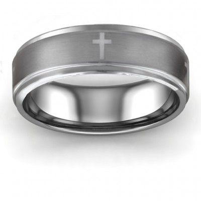 Men s Cross and Brushed Centre Tungsten Ring - Custom Jewellery By All Uniqueness