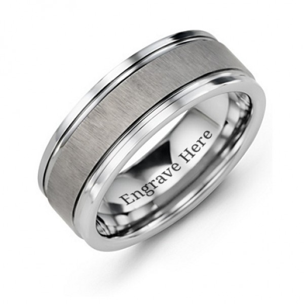 Men s Grooved Tungsten Ring with Brushed Centre - Custom Jewellery By All Uniqueness