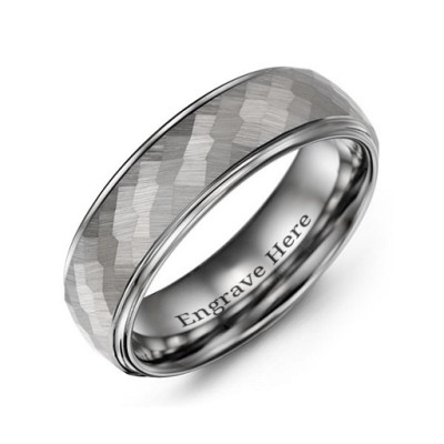 Men s Hammered Centre Polished Tungsten Ring - Custom Jewellery By All Uniqueness