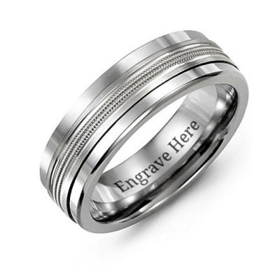 Men s Modern Beaded Centre Tungsten Band Ring - Custom Jewellery By All Uniqueness