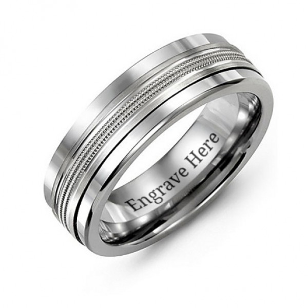 Men s Modern Beaded Centre Tungsten Band Ring - Custom Jewellery By All Uniqueness