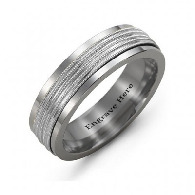 Men s Ribbed Centre Tungsten Band Ring - Custom Jewellery By All Uniqueness