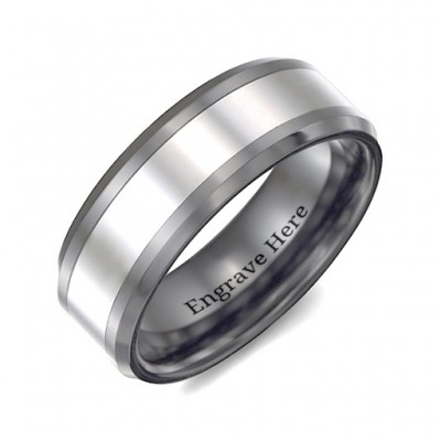 Men s Two Tone Black Tungsten Polished Ring - Custom Jewellery By All Uniqueness