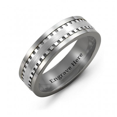 Men s Vertical Grooved Centre Tungsten Band Ring - Custom Jewellery By All Uniqueness