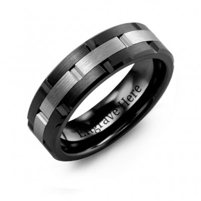 Men s Ceramic & Tungsten Grooved Brushed Ring - Custom Jewellery By All Uniqueness
