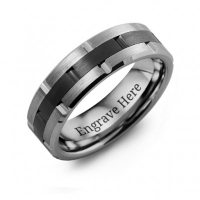 Men s Tungsten & Ceramic Grooved Brushed Ring - Custom Jewellery By All Uniqueness