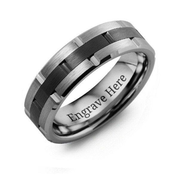 Men s Tungsten & Ceramic Grooved Brushed Ring - Custom Jewellery By All Uniqueness