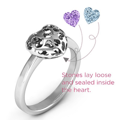 Petite Caged Hearts Ring with 1-3 Stones - Custom Jewellery By All Uniqueness