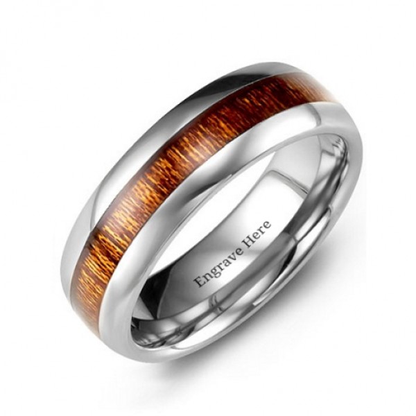 Polished Tungsten Ring with Koa Wood Insert - Custom Jewellery By All Uniqueness