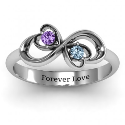Silver Duo of Hearts and Stones Infinity Ring - Custom Jewellery By All Uniqueness