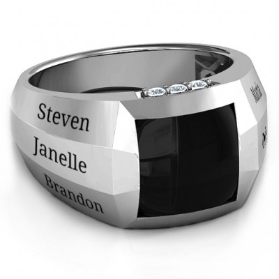 Silver Engravable Statement 6-Stone Men s Ring - Custom Jewellery By All Uniqueness