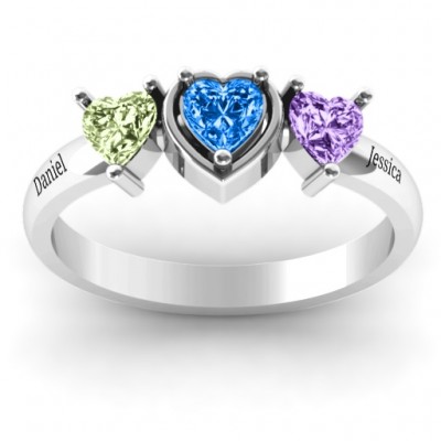 Silver Heart Stone with Twin Heart Accents Ring - Custom Jewellery By All Uniqueness