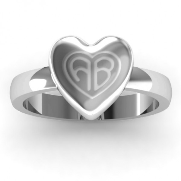 Silver Large Engraved Monogram Heart Ring - Custom Jewellery By All Uniqueness