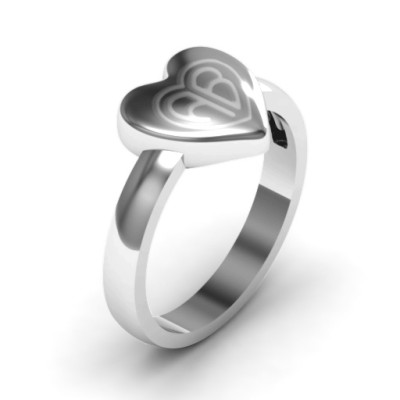 Silver Large Engraved Monogram Heart Ring - Custom Jewellery By All Uniqueness