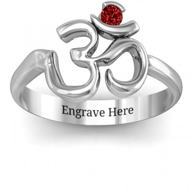 Silver Om - Sound of Universe Ring with Round Stone - Custom Jewellery By All Uniqueness