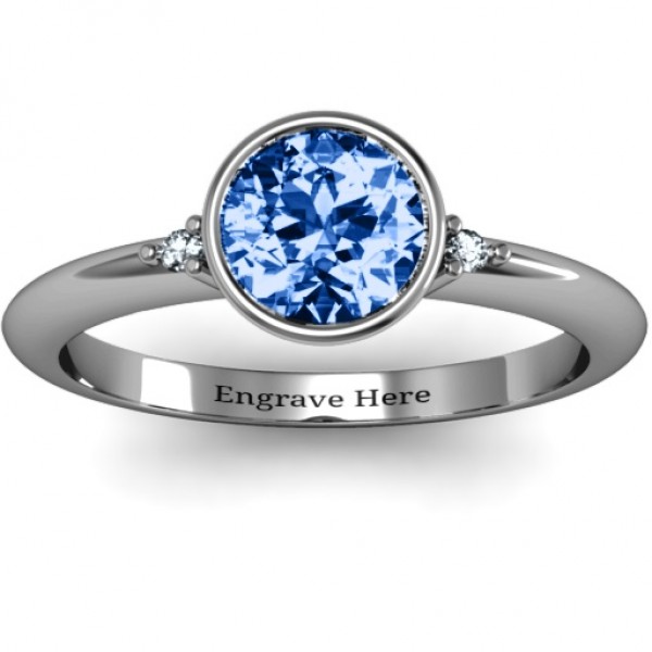 Silver Round Bezel Solitaire with Twin Accents Ring - Custom Jewellery By All Uniqueness