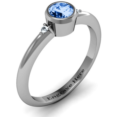 Silver Round Bezel Solitaire with Twin Accents Ring - Custom Jewellery By All Uniqueness
