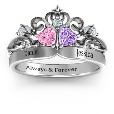 Silver Royal Romance Double Heart Tiara Ring with Engravings - Custom Jewellery By All Uniqueness