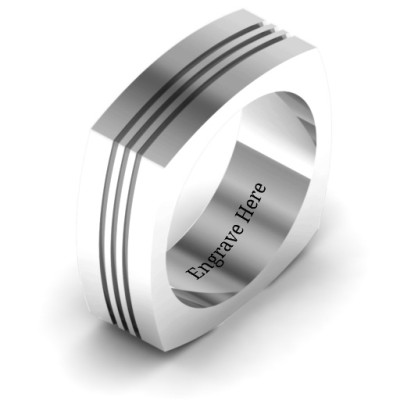 Silver Stria Grooved Square-shaped Men s Ring - Custom Jewellery By All Uniqueness