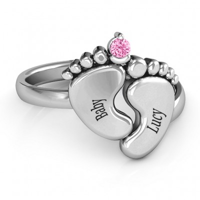Silver Toe-tally In Love Engravable Birthstone Footprint Ring - Custom Jewellery By All Uniqueness
