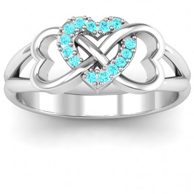Silver Triple Heart Infinity Ring with Mint Swarovski Zirconia Stones - Custom Jewellery By All Uniqueness