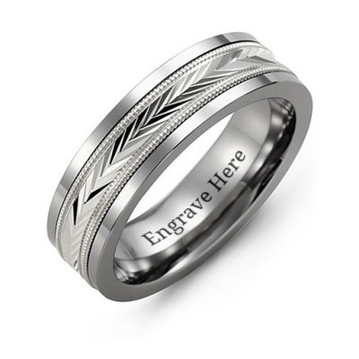 Tungsten Men s Tungsten Diamond Cut Inlay Band Ring - Custom Jewellery By All Uniqueness