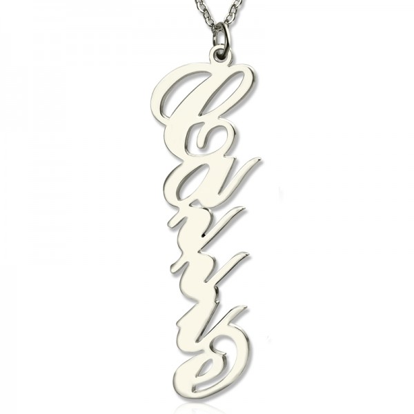Solid White Gold Vertical Carrie Style Name Necklace - Custom Jewellery By All Uniqueness