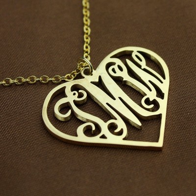 Gold Plated Silver 925 Initial Monogram Heart Necklace-Single Hook - Custom Jewellery By All Uniqueness