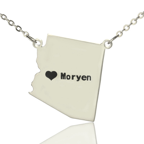 Custom Arizona State Shaped Necklaces With Heart Name Silver - Custom Jewellery By All Uniqueness
