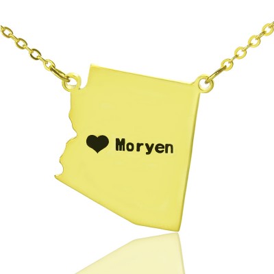 Custom Arizona State Shaped Necklaces With Heart Name Gold Plated - Custom Jewellery By All Uniqueness