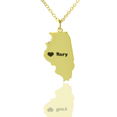 Custom Illinois State Shaped Necklaces With Heart Name Gold Plated - Custom Jewellery By All Uniqueness