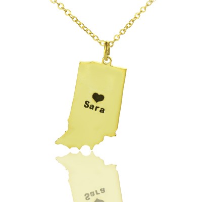 Custom Indiana State Shaped Necklaces With Heart Name Gold Plated - Custom Jewellery By All Uniqueness