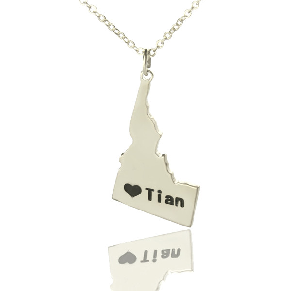 The Idaho State USA Map Necklace With Heart Name Silver - Custom Jewellery By All Uniqueness