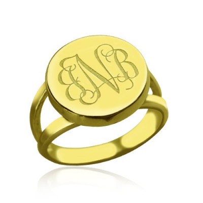 Gold Plated Circle Monogram Signet Ring - Custom Jewellery By All Uniqueness