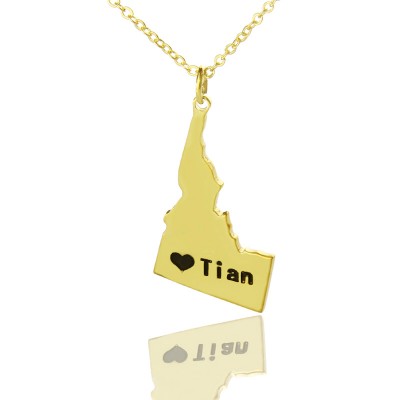 The Idaho State USA Map Necklace With Heart Name Gold Plated - Custom Jewellery By All Uniqueness
