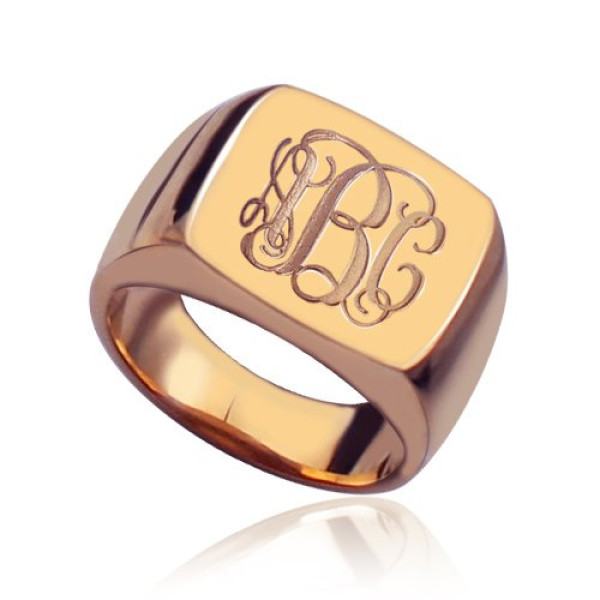 Square Script Monogram Initial Ring Rose Gold - Custom Jewellery By All Uniqueness