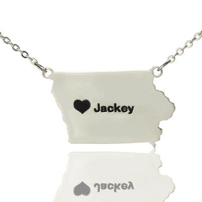 Iowa State USA Map Necklace With Heart Name Silver - Custom Jewellery By All Uniqueness