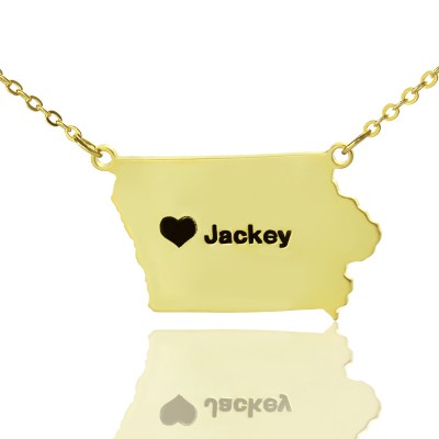 Iowa State USA Map Necklace With Heart Name Gold Plated - Custom Jewellery By All Uniqueness